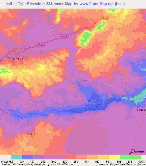 Laali et Telli,Algeria Elevation Map