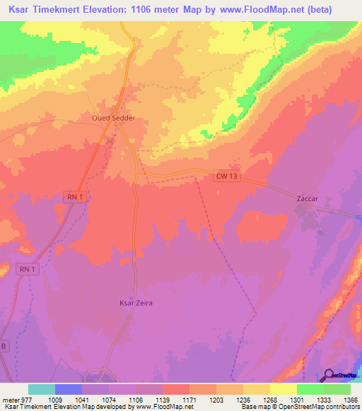 Ksar Timekmert,Algeria Elevation Map