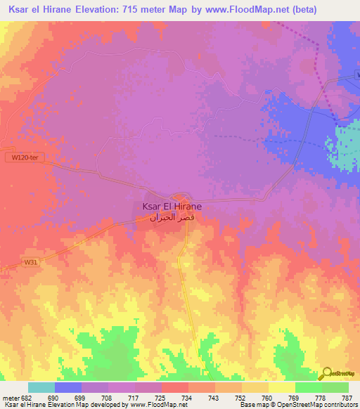 Ksar el Hirane,Algeria Elevation Map