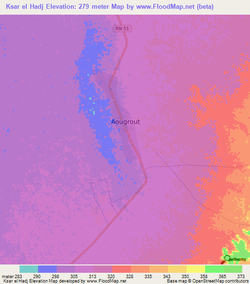 Ksar el Hadj,Algeria Elevation Map