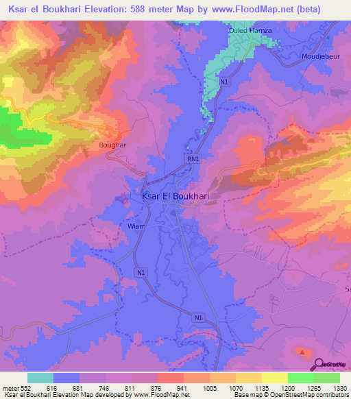 Ksar el Boukhari,Algeria Elevation Map