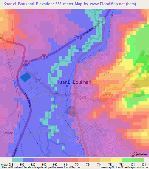 Ksar el Boukhari,Algeria Elevation Map