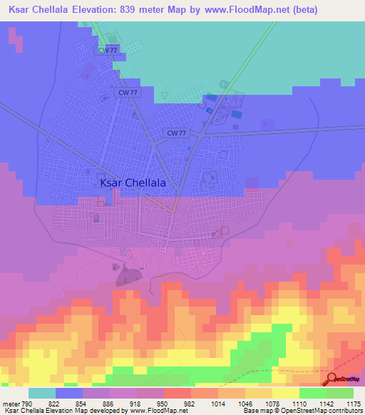 Ksar Chellala,Algeria Elevation Map