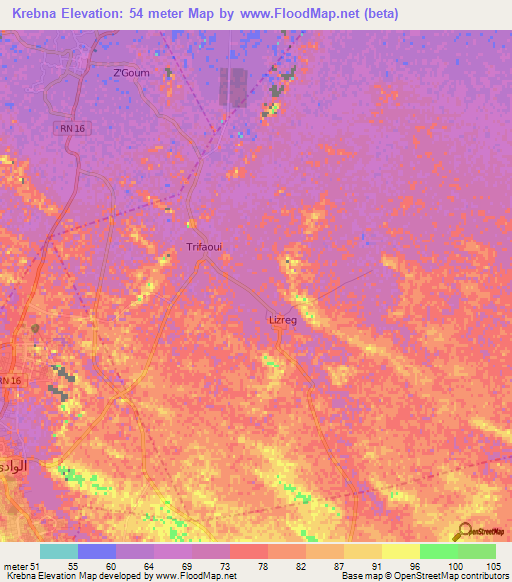 Krebna,Algeria Elevation Map