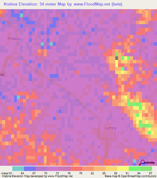 Krebna,Algeria Elevation Map
