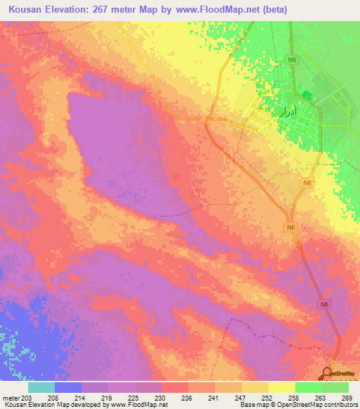 Kousan,Algeria Elevation Map