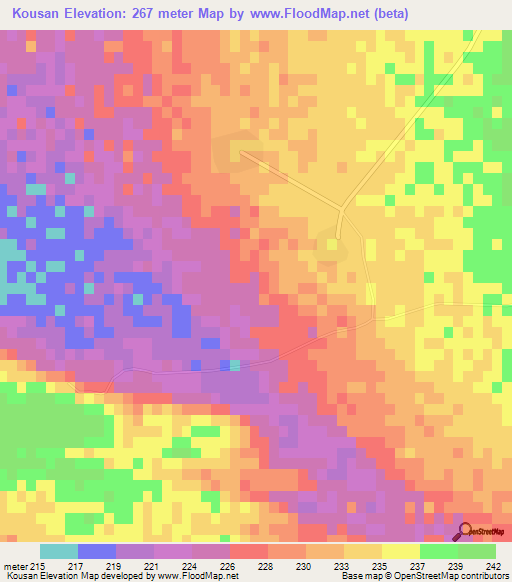 Kousan,Algeria Elevation Map