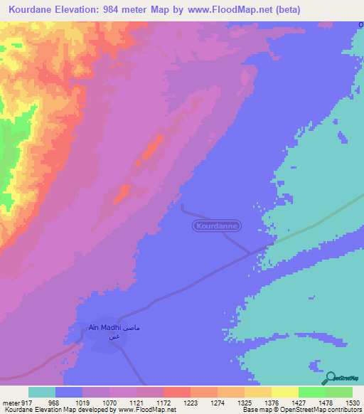 Kourdane,Algeria Elevation Map