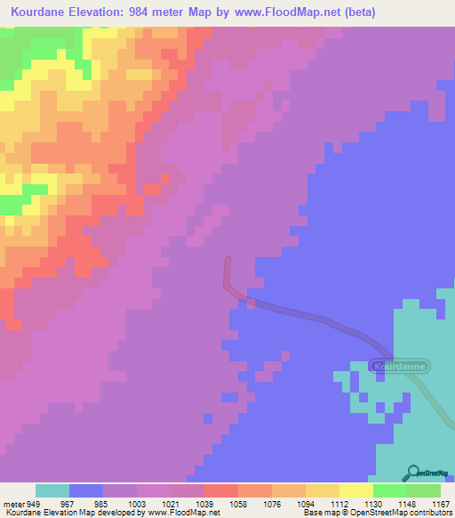 Kourdane,Algeria Elevation Map
