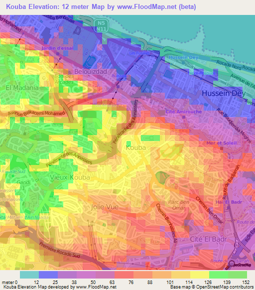 Kouba,Algeria Elevation Map