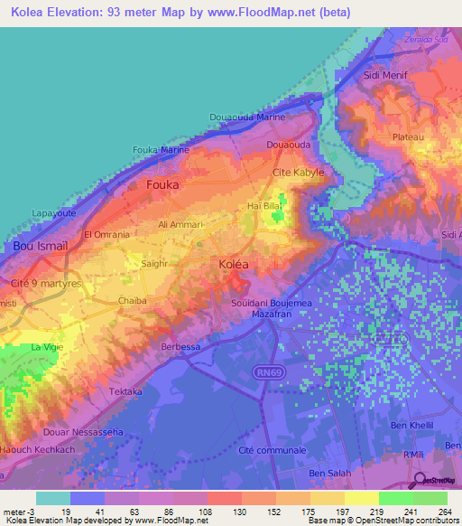 Kolea,Algeria Elevation Map