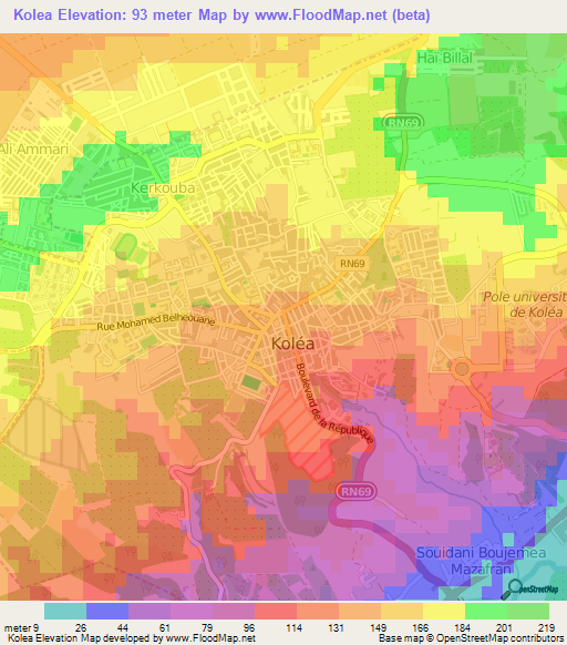 Kolea,Algeria Elevation Map