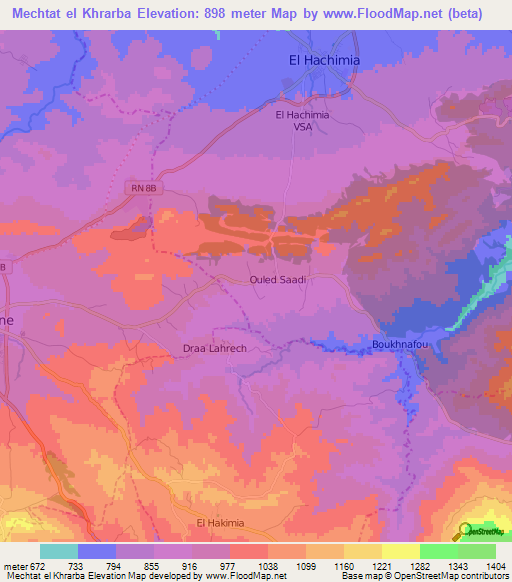 Mechtat el Khrarba,Algeria Elevation Map