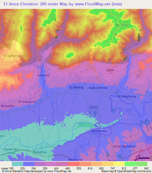 El Amra,Algeria Elevation Map