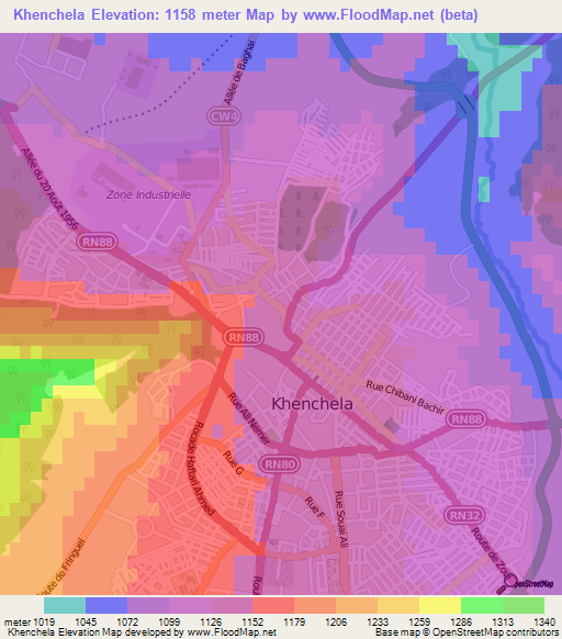 Khenchela,Algeria Elevation Map