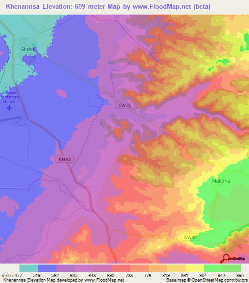 Khenannsa,Algeria Elevation Map