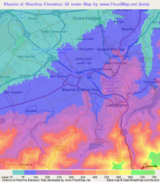 Khemis el Khechna,Algeria Elevation Map