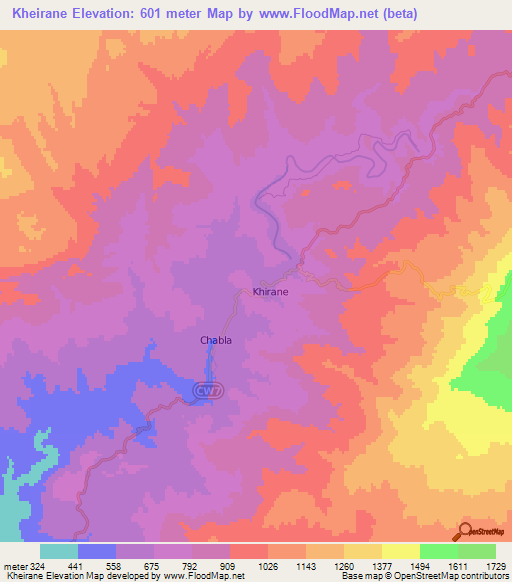 Kheirane,Algeria Elevation Map
