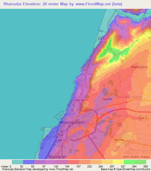 Kharouba,Algeria Elevation Map