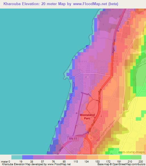 Kharouba,Algeria Elevation Map