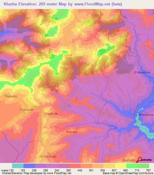 Kharba,Algeria Elevation Map