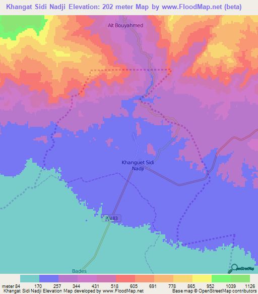 Khangat Sidi Nadji,Algeria Elevation Map