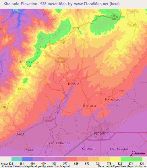 Khalouia,Algeria Elevation Map