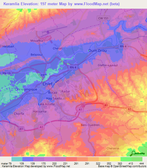 Keramlia,Algeria Elevation Map