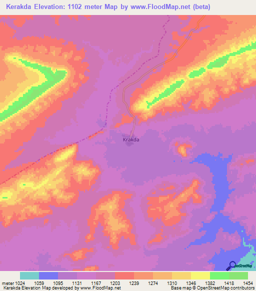 Kerakda,Algeria Elevation Map