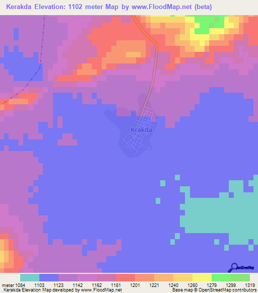 Kerakda,Algeria Elevation Map