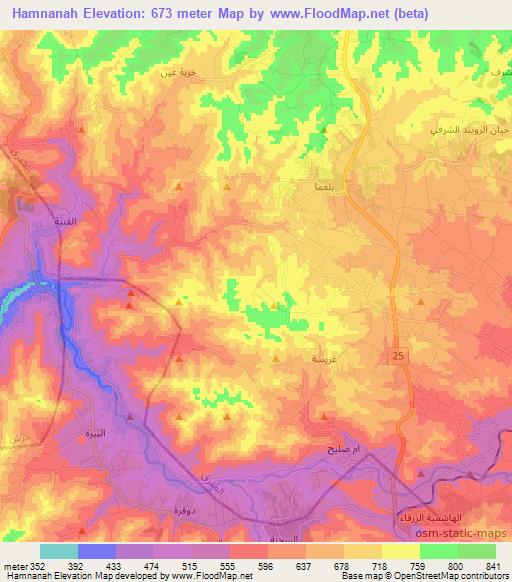 Hamnanah,Jordan Elevation Map