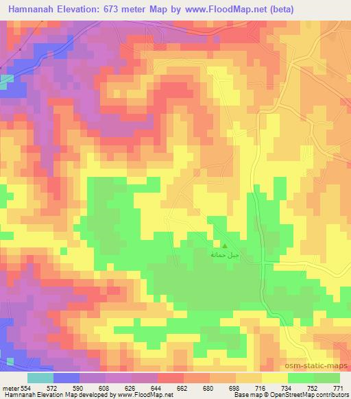 Hamnanah,Jordan Elevation Map