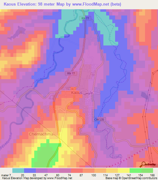 Kaous,Algeria Elevation Map