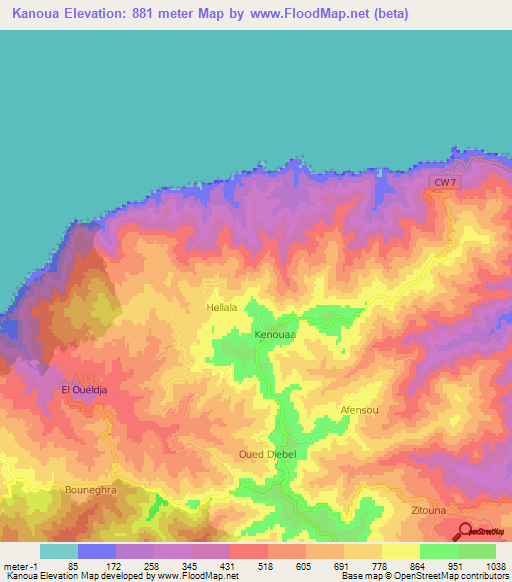 Kanoua,Algeria Elevation Map
