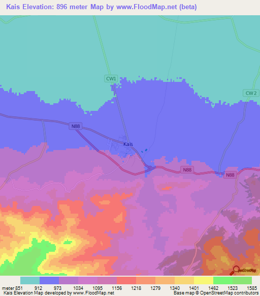 Kais,Algeria Elevation Map