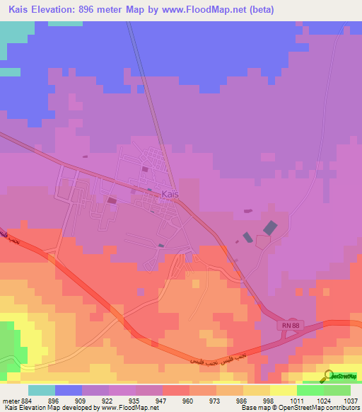Kais,Algeria Elevation Map