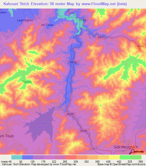 Kahouet 'Ibich,Algeria Elevation Map