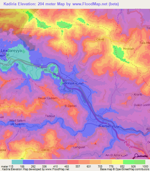 Kadiria,Algeria Elevation Map