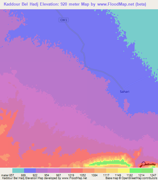 Kaddour Bel Hadj,Algeria Elevation Map