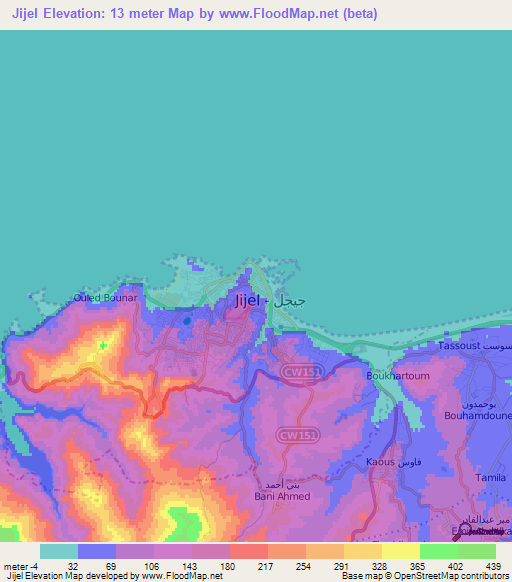 Jijel,Algeria Elevation Map