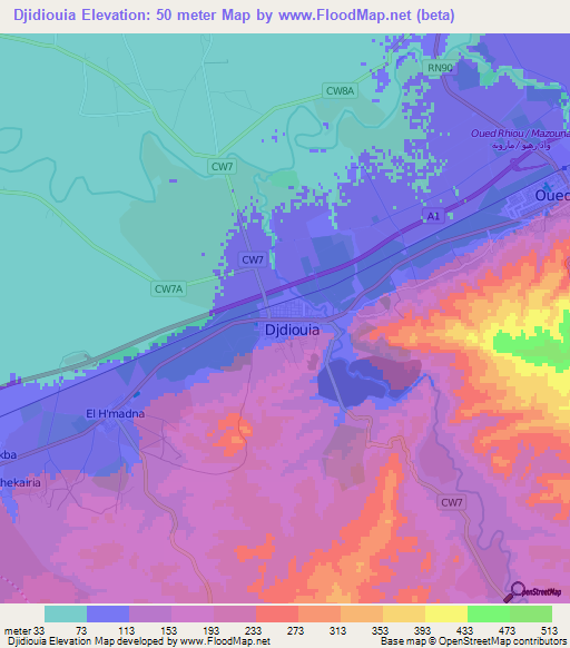 Djidiouia,Algeria Elevation Map