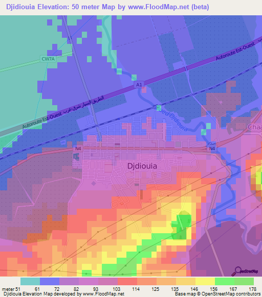 Djidiouia,Algeria Elevation Map