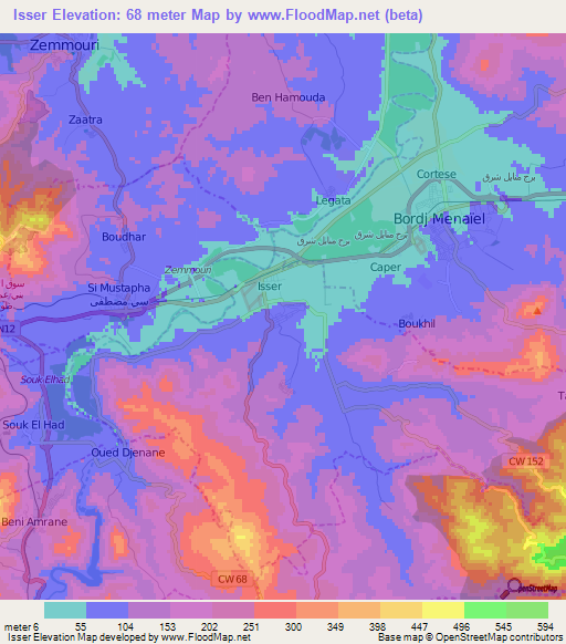 Isser,Algeria Elevation Map