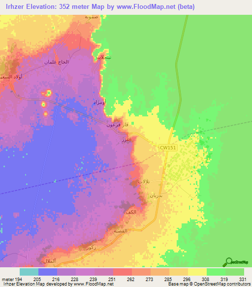 Irhzer,Algeria Elevation Map