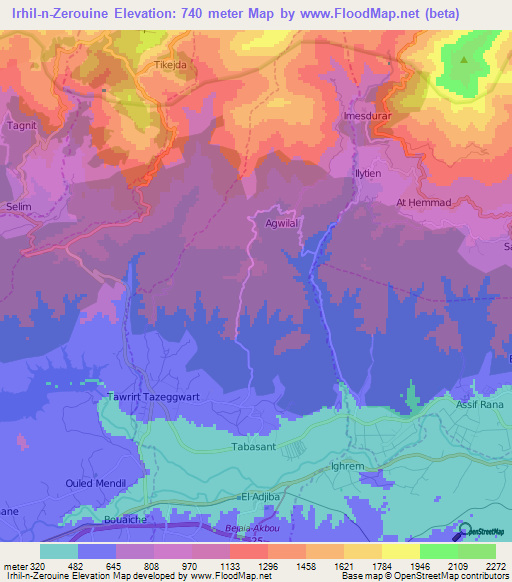 Irhil-n-Zerouine,Algeria Elevation Map