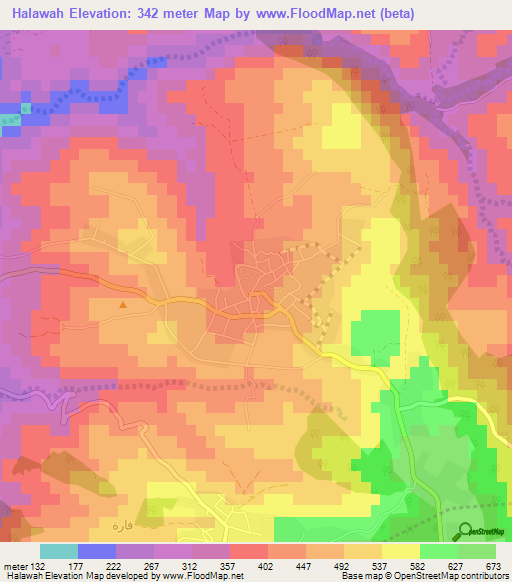Halawah,Jordan Elevation Map