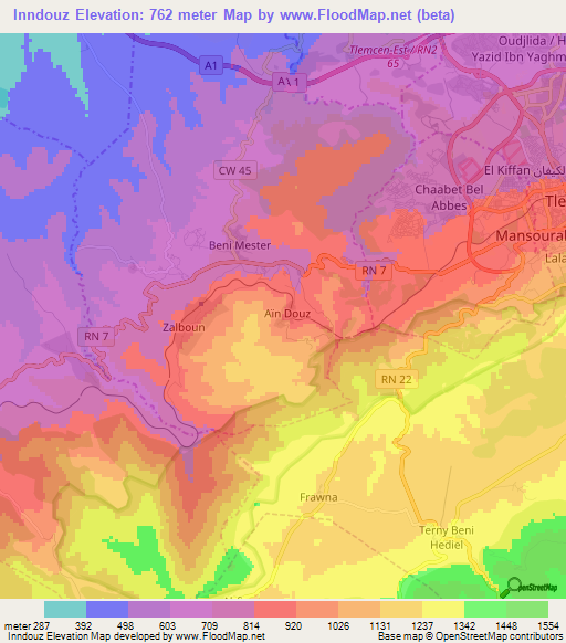 Inndouz,Algeria Elevation Map