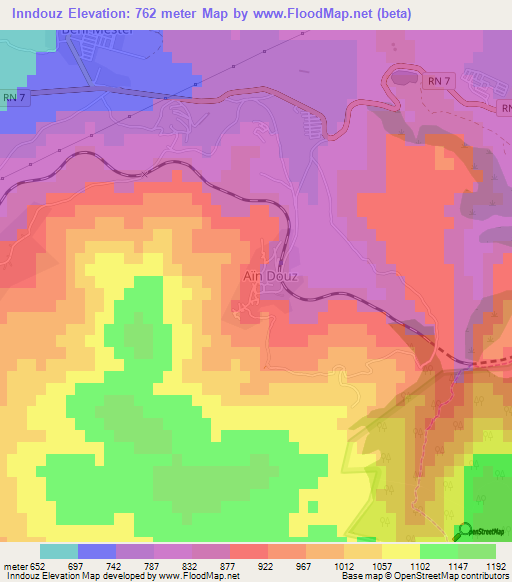 Inndouz,Algeria Elevation Map