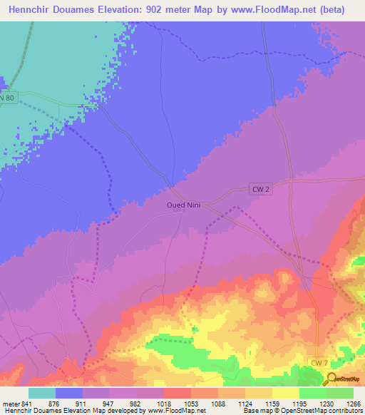Hennchir Douames,Algeria Elevation Map