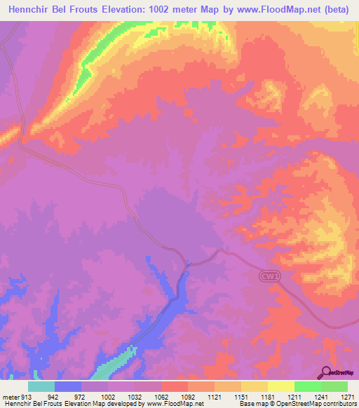Hennchir Bel Frouts,Algeria Elevation Map